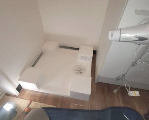 洗濯排水修理完了後の防水パン設置と最終確認｜埼玉県坂戸市